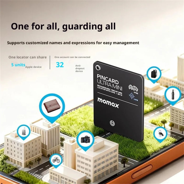 MOMAX BR18 PINCARD ULTRA MINI Wireless Charging UWB Tracker Tracking Device Anti-Lost Tracker for iOS - Black - 4