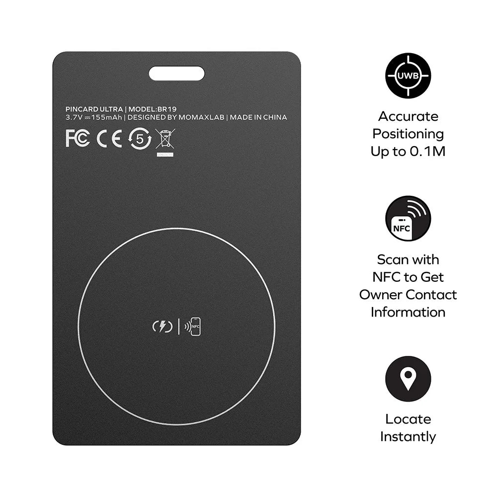 MOMAX BR19 PINCARD ULTRA Card UWB Tracker Wireless Charging Anti-Stalking Tracking Device Anti-Lost Tracker for iOS - Balck - 3