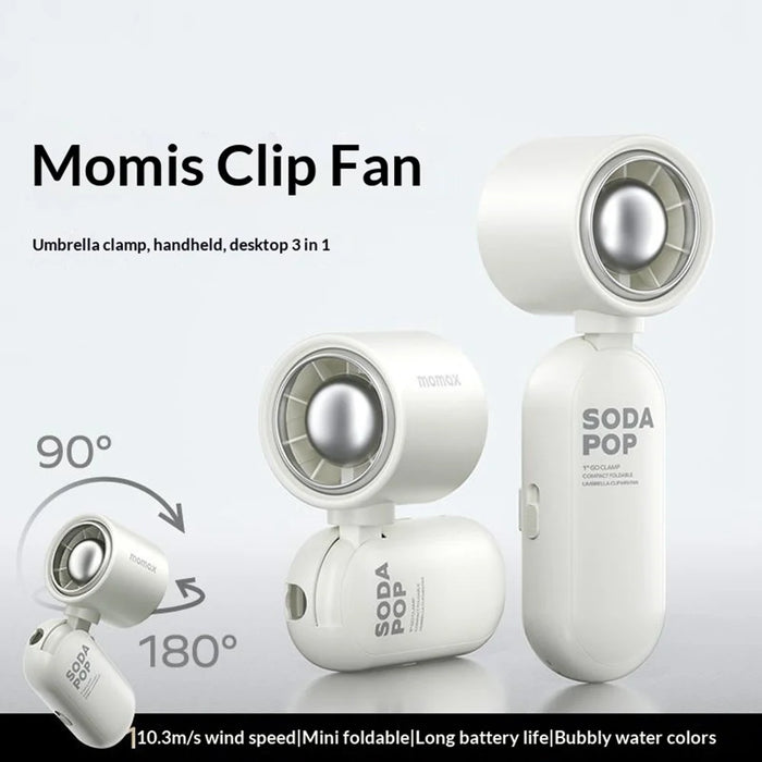 MOMAX IF22 1-Degree GO CLAMP Umbrella Clip Fan 2000mAh 5-Speed Foldable Mini Fan for Outdoor Cooling - White - 2