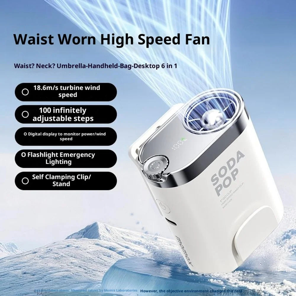 MOMAX IF23 1-Degree CLIP 6-in-1 Wearable Clip Fan High Speed 100-Level Digital Display Portable Waist Fan for Outdoor Sports - White - 2