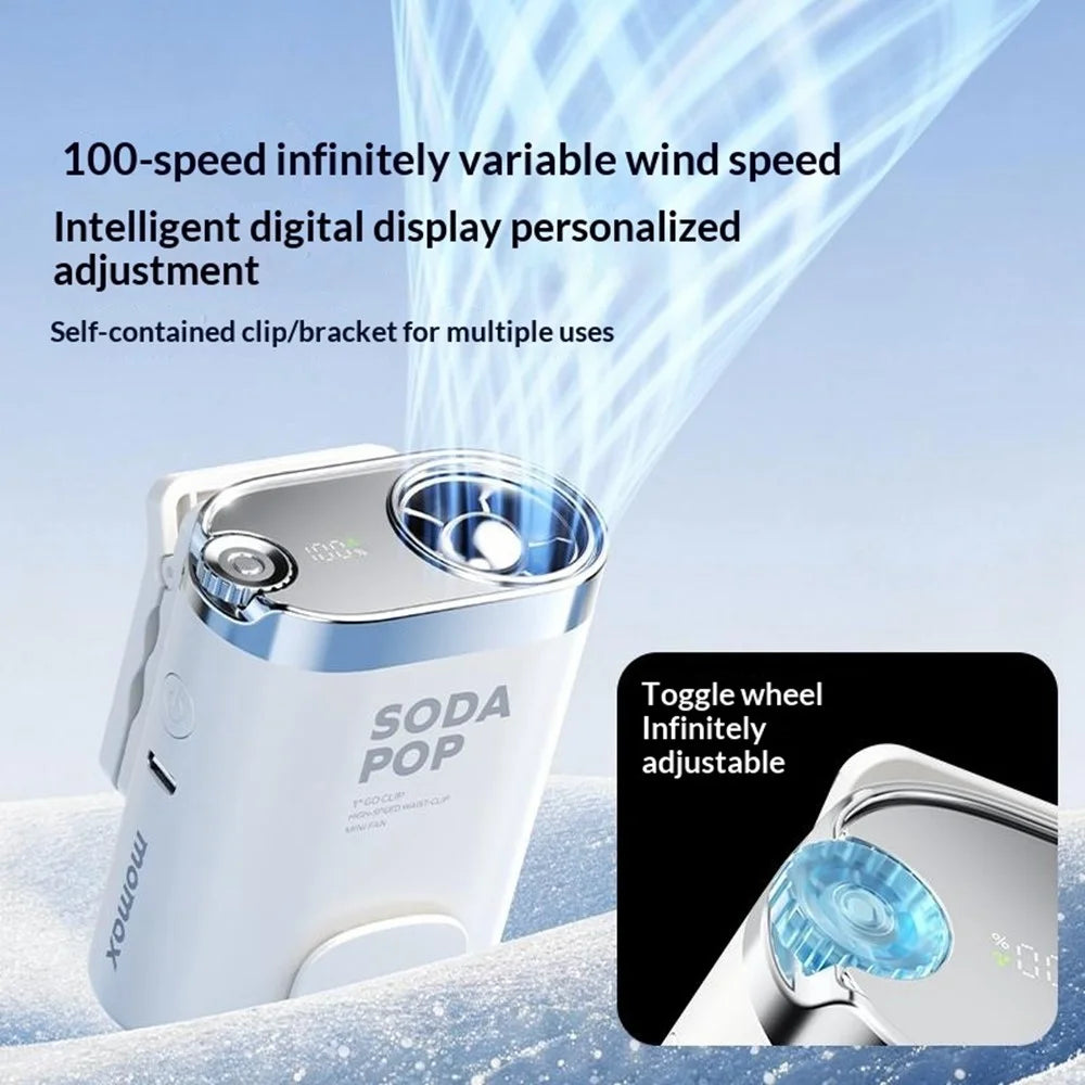 MOMAX IF23 1-Degree CLIP 6-in-1 Wearable Clip Fan High Speed 100-Level Digital Display Portable Waist Fan for Outdoor Sports - White - 6