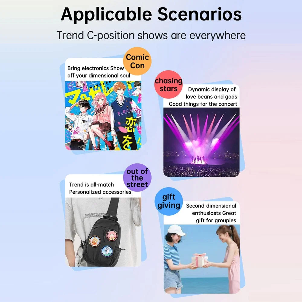 1.85 Inch HD Screen Bluetooth-compatible Electronic Badge Anime Dynamic Display Brooch Gift for Students Fans - Blue  /  Purple - 7