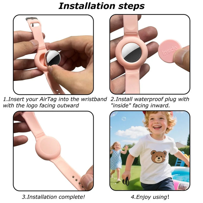 For Apple AirTag (2nd Generation) / AirTag Silicone Wristband Waterproof Protective Strap with Secure Closure Tracker Holder - Pink - 2
