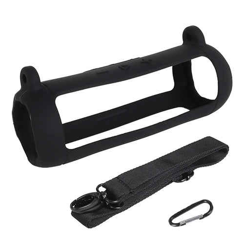 Soft Silicone Case for JBL Flip 7 Bluetooth-compatible Speaker Protective Cover with Shoulder Strap Carabiner - Black - 1