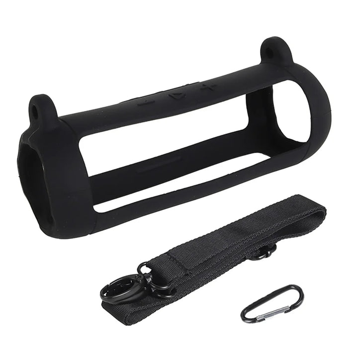 Soft Silicone Case for JBL Flip 7 Bluetooth-compatible Speaker Protective Cover with Shoulder Strap Carabiner - Black - 1