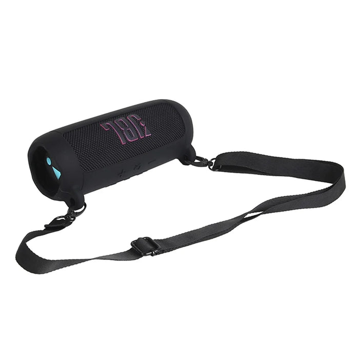 Soft Silicone Case for JBL Flip 7 Bluetooth-compatible Speaker Protective Cover with Shoulder Strap Carabiner - Black - 4