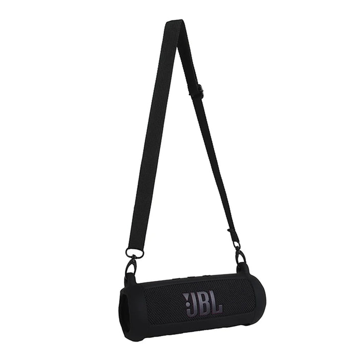Soft Silicone Case for JBL Flip 7 Bluetooth-compatible Speaker Protective Cover with Shoulder Strap Carabiner - Black - 7