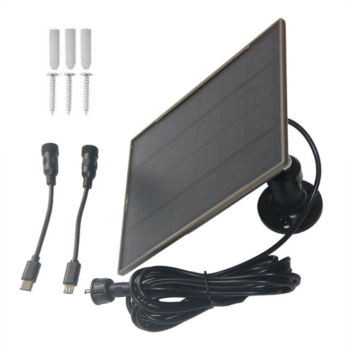 D-306 3W Solar Panel 6000mAh Battery Solar Charger for Security Camera with DC3.5 + Type-C Dual Ports - Monocrystalline Silicon - 1