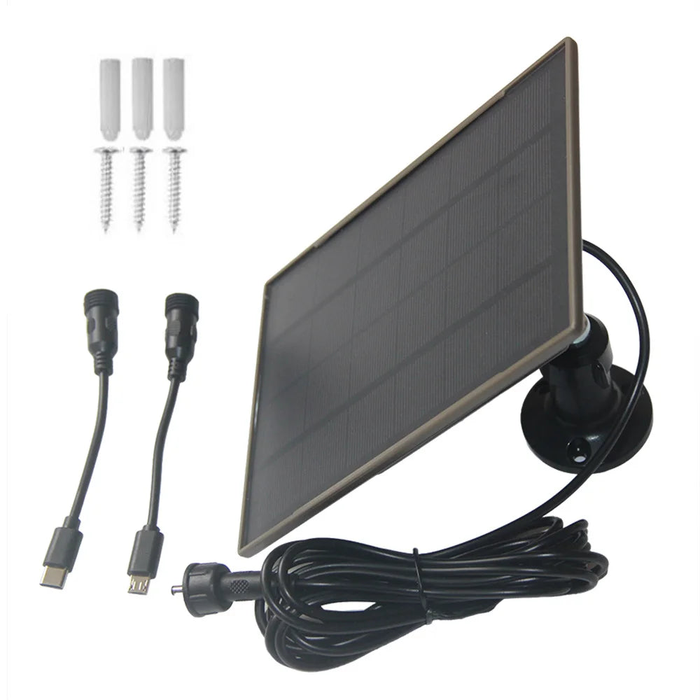 D-306 3W Solar Panel 6000mAh Battery Solar Charger for Security Camera with DC3.5 + Type-C Dual Ports - Monocrystalline Silicon - 1