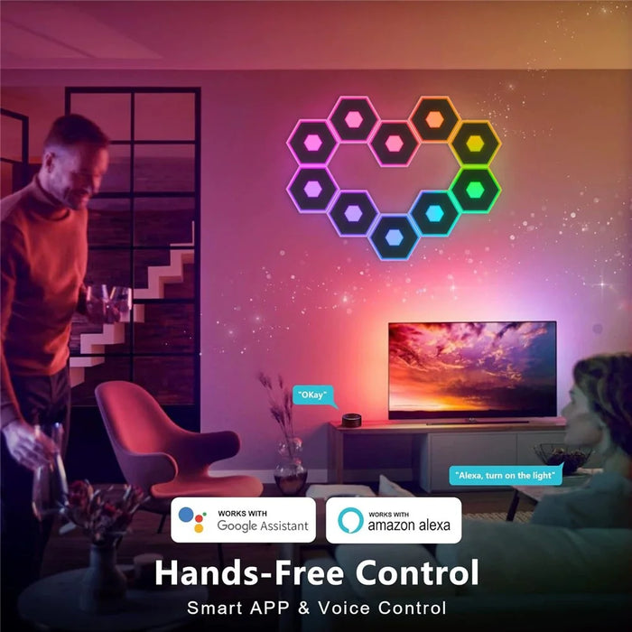 G01 6Pcs Tuya WiFi Version Bluetooth-compatible Smart Hexagon Light Panels RGB LED Wall Lights App Control Music Sync Wall Lamp Panel Kit for Bedroom Gaming Room - 4