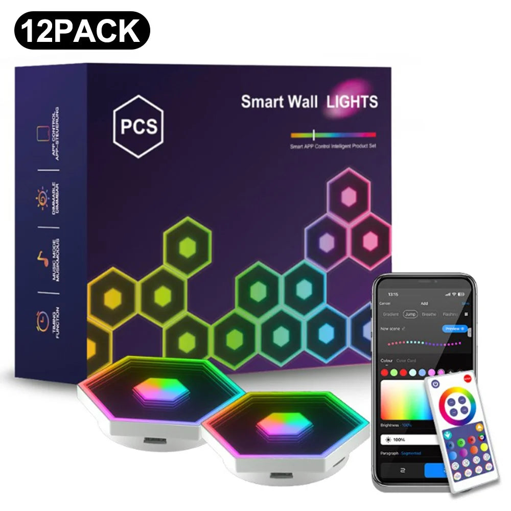 G01 12Pcs Tuya WiFi Version Bluetooth-compatible Smart Hexagon Light Panels RGB LED Wall Lights App Control Music Sync Wall Lamp Panel Kit for Bedroom Gaming Room - 1
