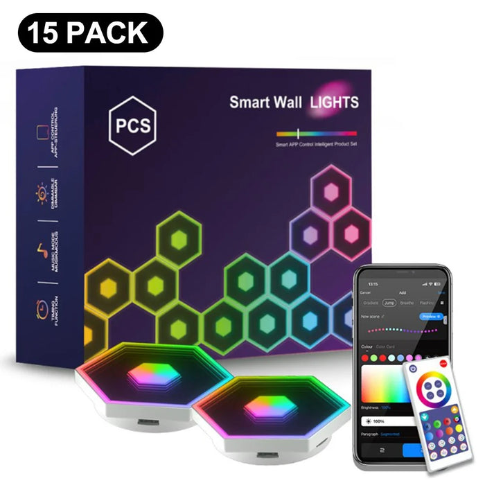 G01 15Pcs Smart Hexagon Light Panels RGB LED Wall Lights App Control Music Sync Wall Lamp Panel Kit for Bedroom Gaming Room - 1