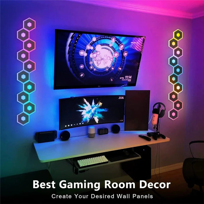 G01 15Pcs Smart Hexagon Light Panels RGB LED Wall Lights App Control Music Sync Wall Lamp Panel Kit for Bedroom Gaming Room - 2