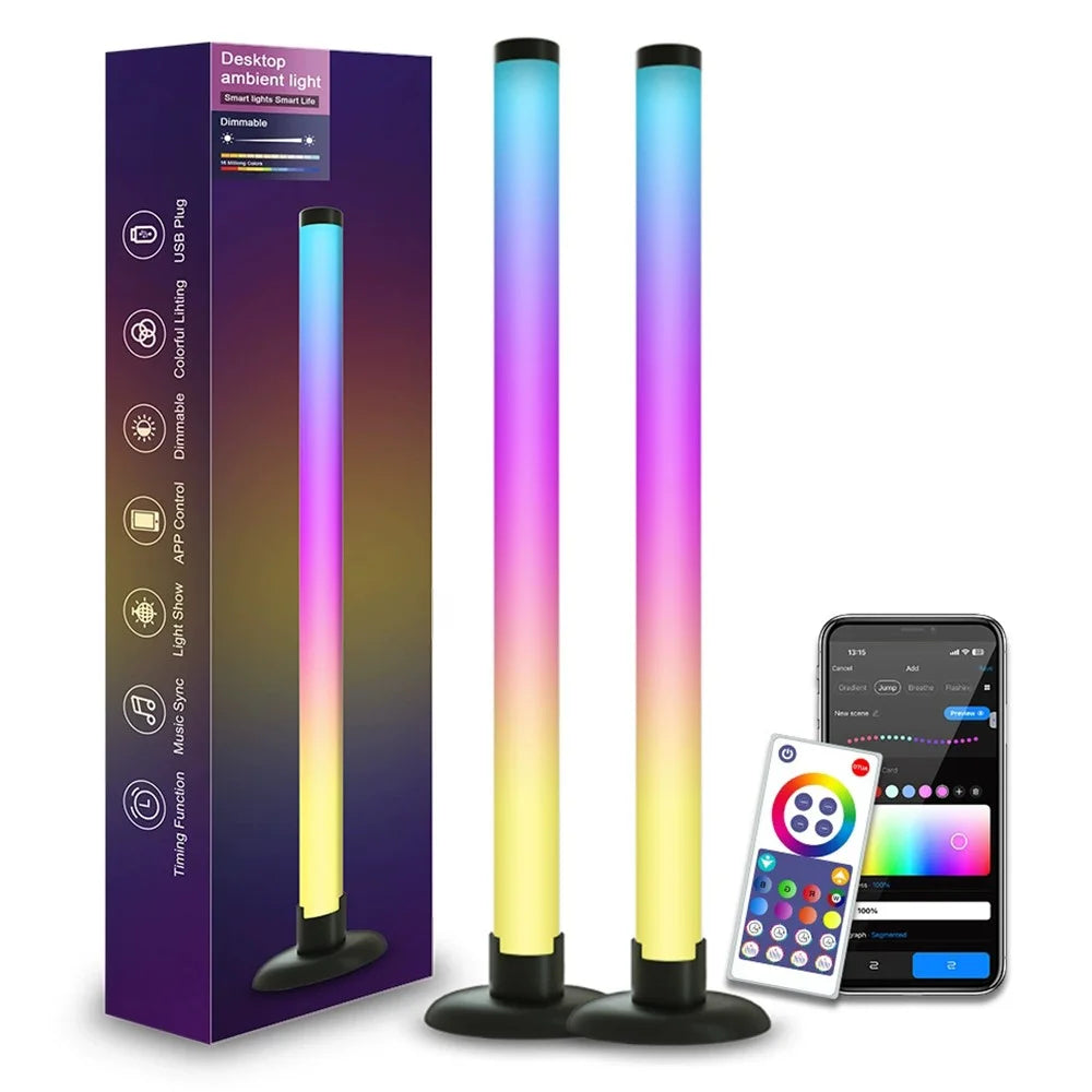 SAL061 2Pcs 360 Degree RGB LED Desk Ambient Light Bar Tuya WiFi Bluetooth-compatible Music Sync Atmosphere Lamp for Gaming - 1