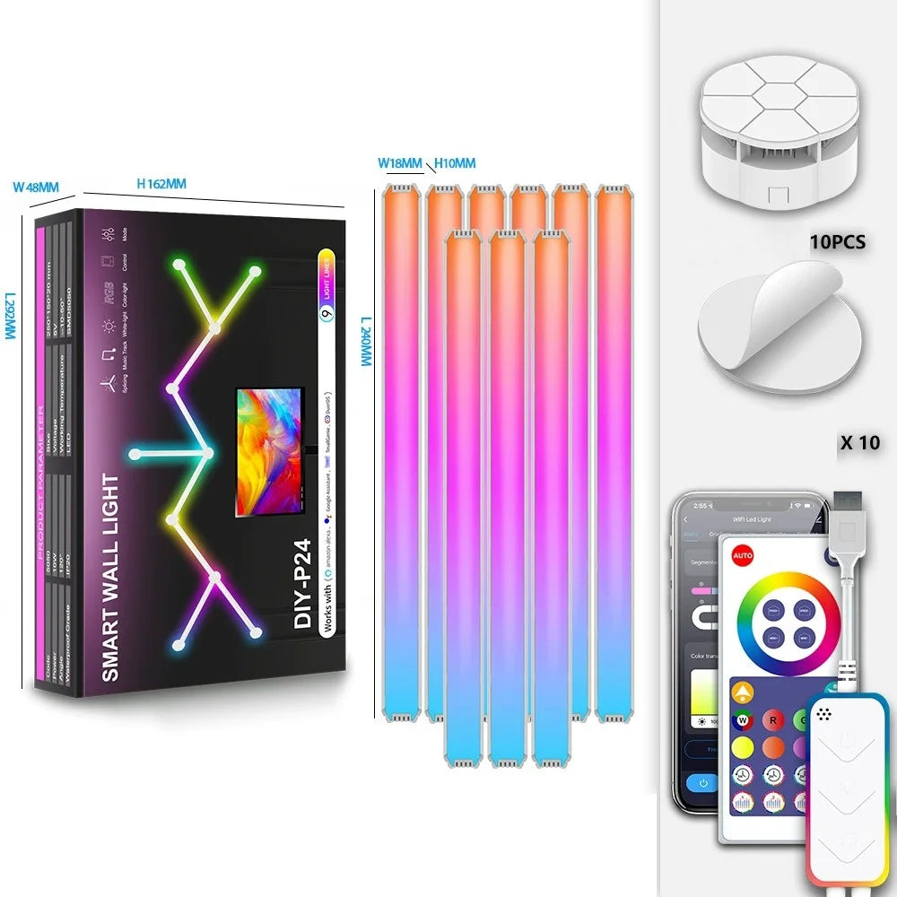 DIY024 9Pcs Tuya WiFi Smart Atmosphere Wall Lights Bluetooth-compatible DIY Modular RGBIC LED Music Sync APP Control Ambient Lamp - White - 1