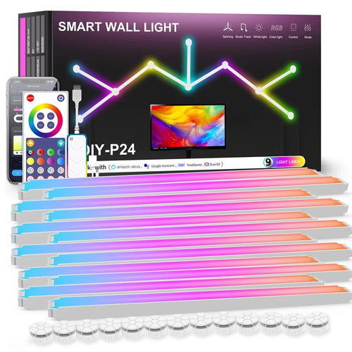 DIY024 12Pcs Tuya WiFi Smart Atmosphere Wall Lights Bluetooth-compatible DIY Modular RGBIC LED Music Sync APP Control Ambient Lamp - White - 1