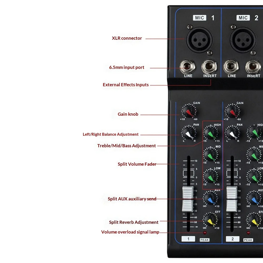 MG04BT 4-Channel Professional Audio Mixer Bluetooth-compatible DJ Mixing Console for Live Streaming Recording - 4-Channel - 3
