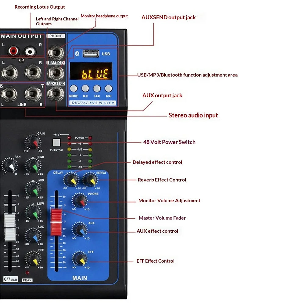 MG04BT 4-Channel Professional Audio Mixer Bluetooth-compatible DJ Mixing Console for Live Streaming Recording - 4-Channel - 4