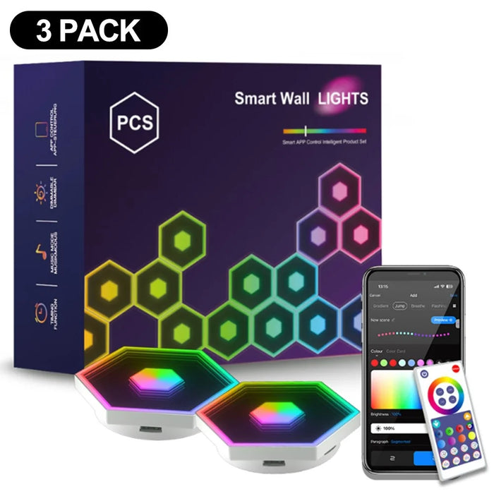 G01 3Pcs Hexagon LED Wall Lights DIY RGB Music Sync Smart APP Control Light Panels Wall Lamp for Bedroom Gaming - 1