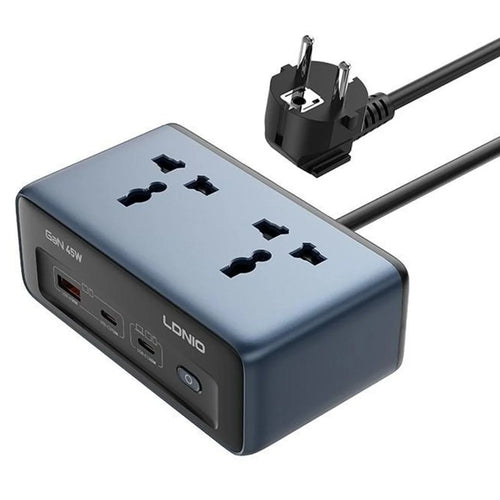 LDNIO SC1 5-in-1 GaN 45W Desktop Power Strip 2 AC Outlets 3 USB Ports USB-C PD Fast Charging Hub Station for Office Home - Blue  /  EU Plug - 1