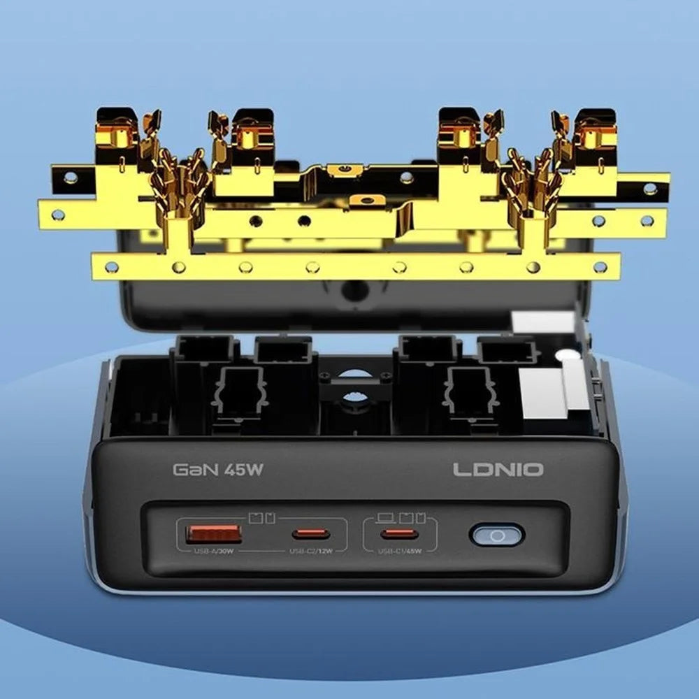 LDNIO SC1 5-in-1 GaN 45W Desktop Power Strip 2 AC Outlets 3 USB Ports USB-C PD Fast Charging Hub Station for Office Home - Blue  /  EU Plug - 6