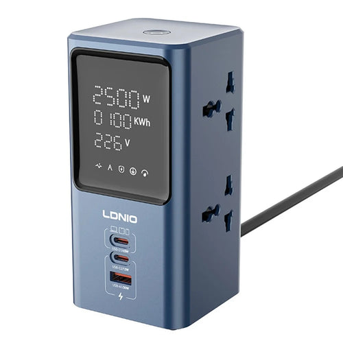 LDNIO SC2 7-in-1 Desktop Power Strip Station 4 AC Outlets 3 USB Ports 45W GaN USB Fast Charging Tower Socket for Office Home - Blue  /  EU Plug - 1