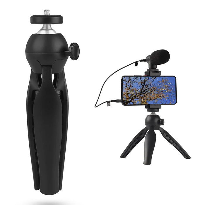 ADAI VK-01 Microphone with Handheld Tripod Phone Clamp Set for 3.5mm Audio Equipment - Black - 1