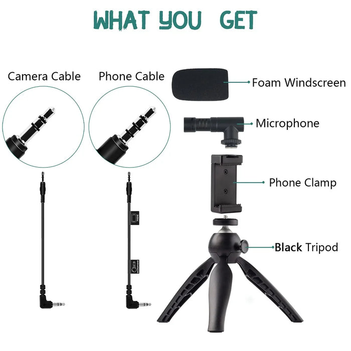 ADAI VK-01 Microphone with Handheld Tripod Phone Clamp Set for 3.5mm Audio Equipment - Black - 2