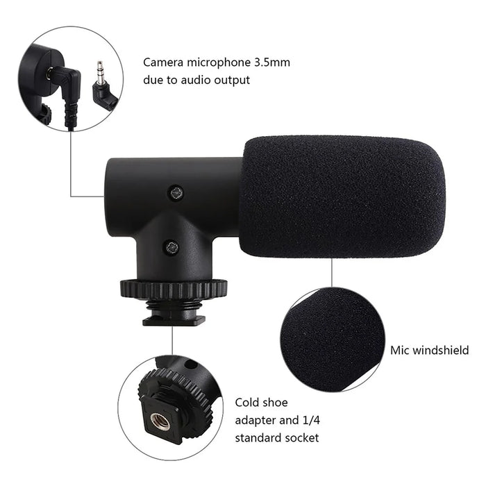 ADAI VK-01 Microphone with Handheld Tripod Phone Clamp Set for 3.5mm Audio Equipment - Black - 3