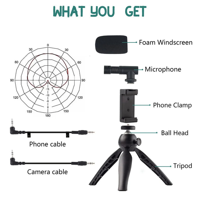 ADAI VK-01 Microphone with Handheld Tripod Phone Clamp Set for 3.5mm Audio Equipment - Black - 5