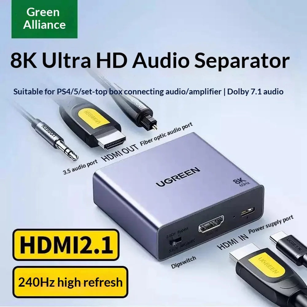 UGREEN CM677 HD Audio Splitter 8K 60Hz Optical Fiber 3.5mm Audio Adapter Converter for PS4 PS5 TV Laptop - 2