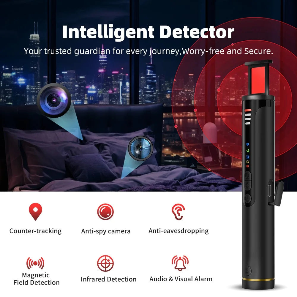 T016 Hidden Camera Bug Detector GPS Signal Anti-Spy Device Magnetic Field Detection for Hotel Car Public Restroom - Black - 6