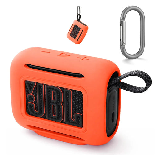For JBL Go 5 Silicone Case Bluetooth-compatible Speaker Protective Cover with Carabiner Hook - Orange - 1