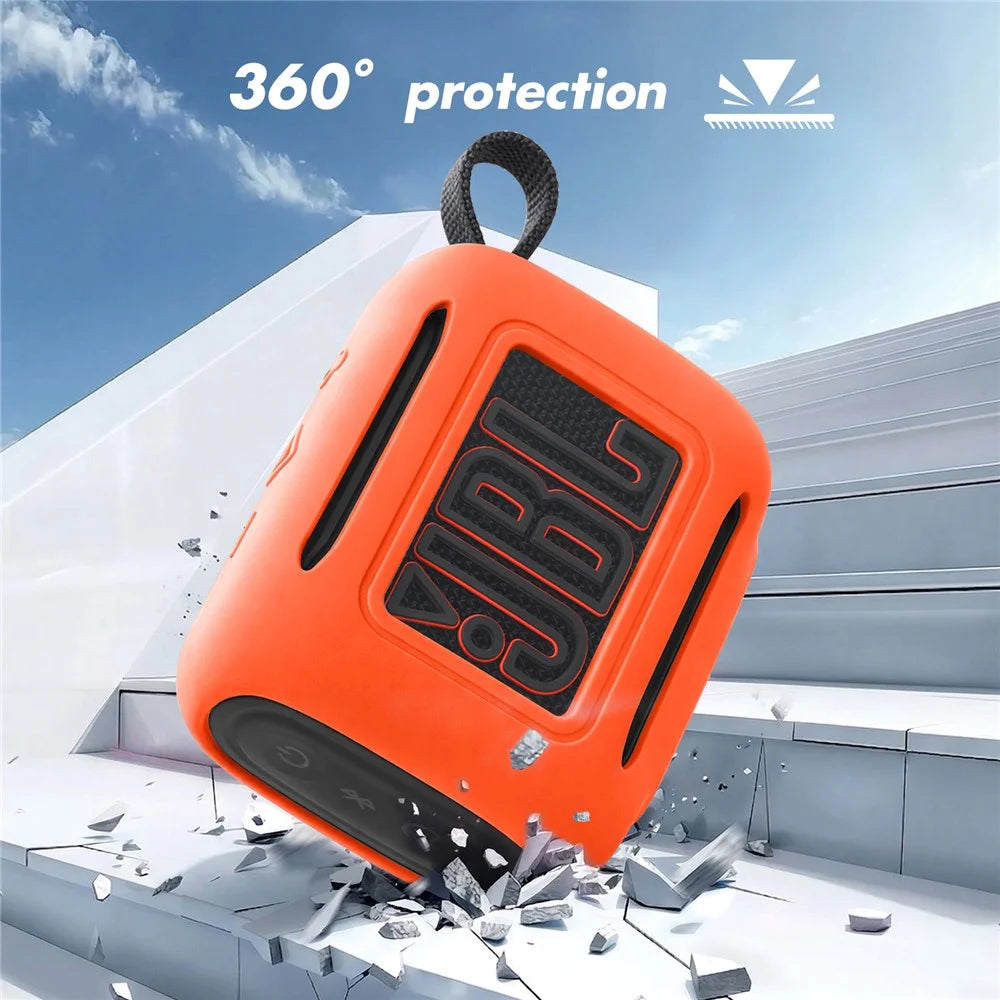 For JBL Go 5 Silicone Case Bluetooth-compatible Speaker Protective Cover with Carabiner Hook - Orange - 3