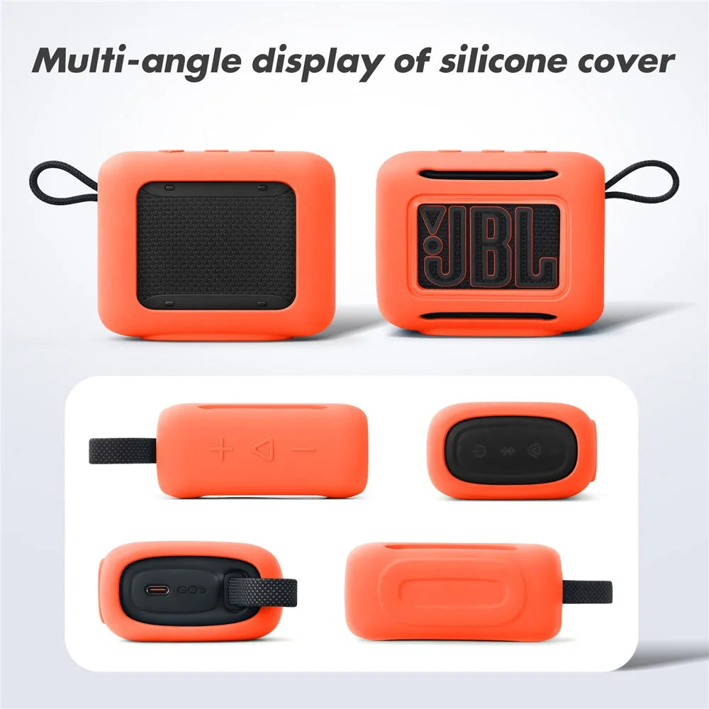For JBL Go 5 Silicone Case Bluetooth-compatible Speaker Protective Cover with Carabiner Hook - Orange - 5
