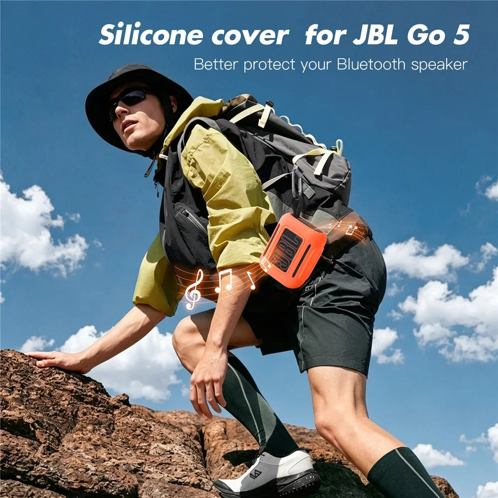 For JBL Go 5 Silicone Case Bluetooth-compatible Speaker Protective Cover with Carabiner Hook - Orange - 6