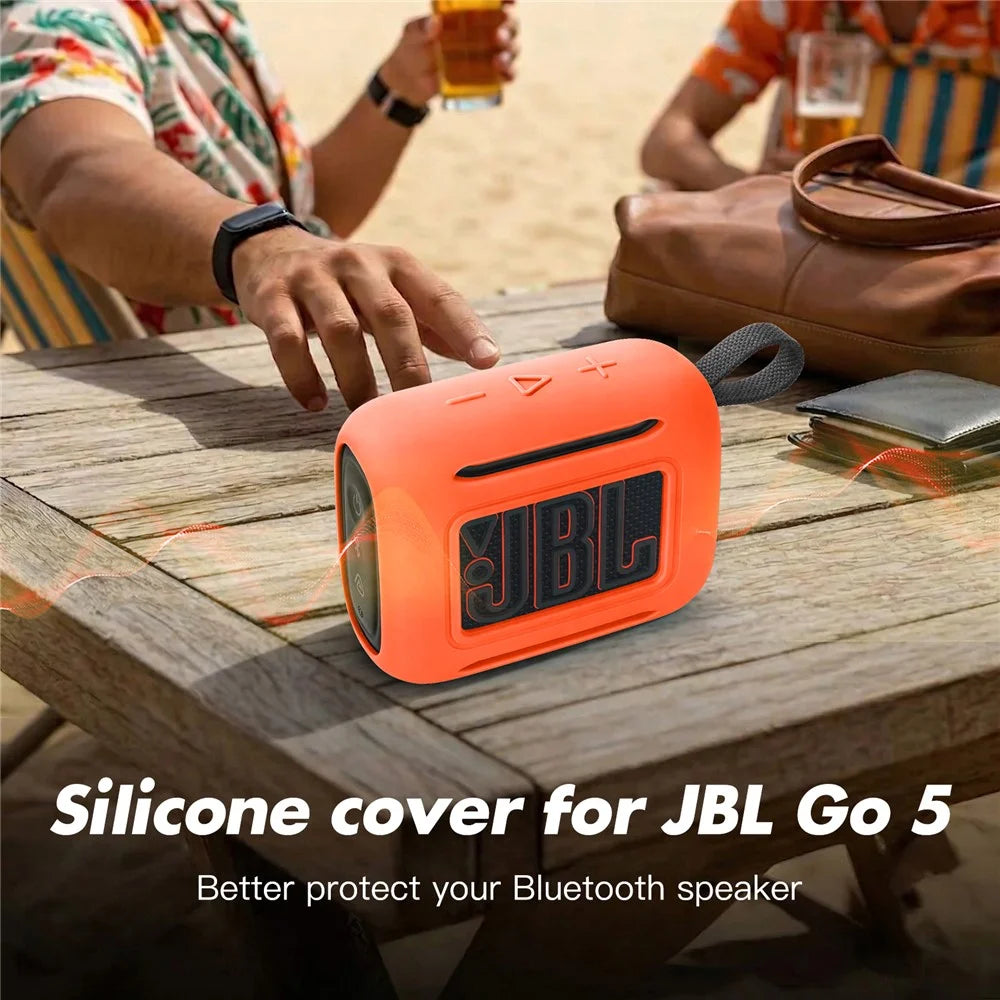For JBL Go 5 Silicone Case Bluetooth-compatible Speaker Protective Cover with Carabiner Hook - Orange - 7