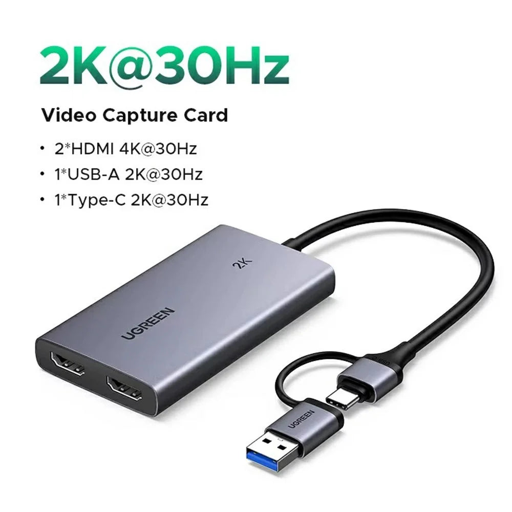 UGREEN CM726-25773 USB A / USB C 2 in 1 2K / 30Hz Video Capture Card with 4K HD Loop Out for Live Streaming Gaming - 2