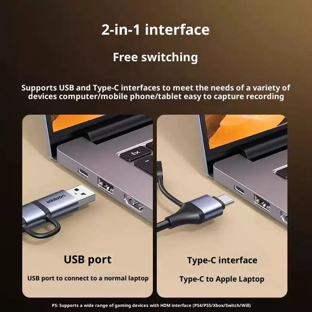 UGREEN CM726-25773 USB A / USB C 2 in 1 2K / 30Hz Video Capture Card with 4K HD Loop Out for Live Streaming Gaming - 6