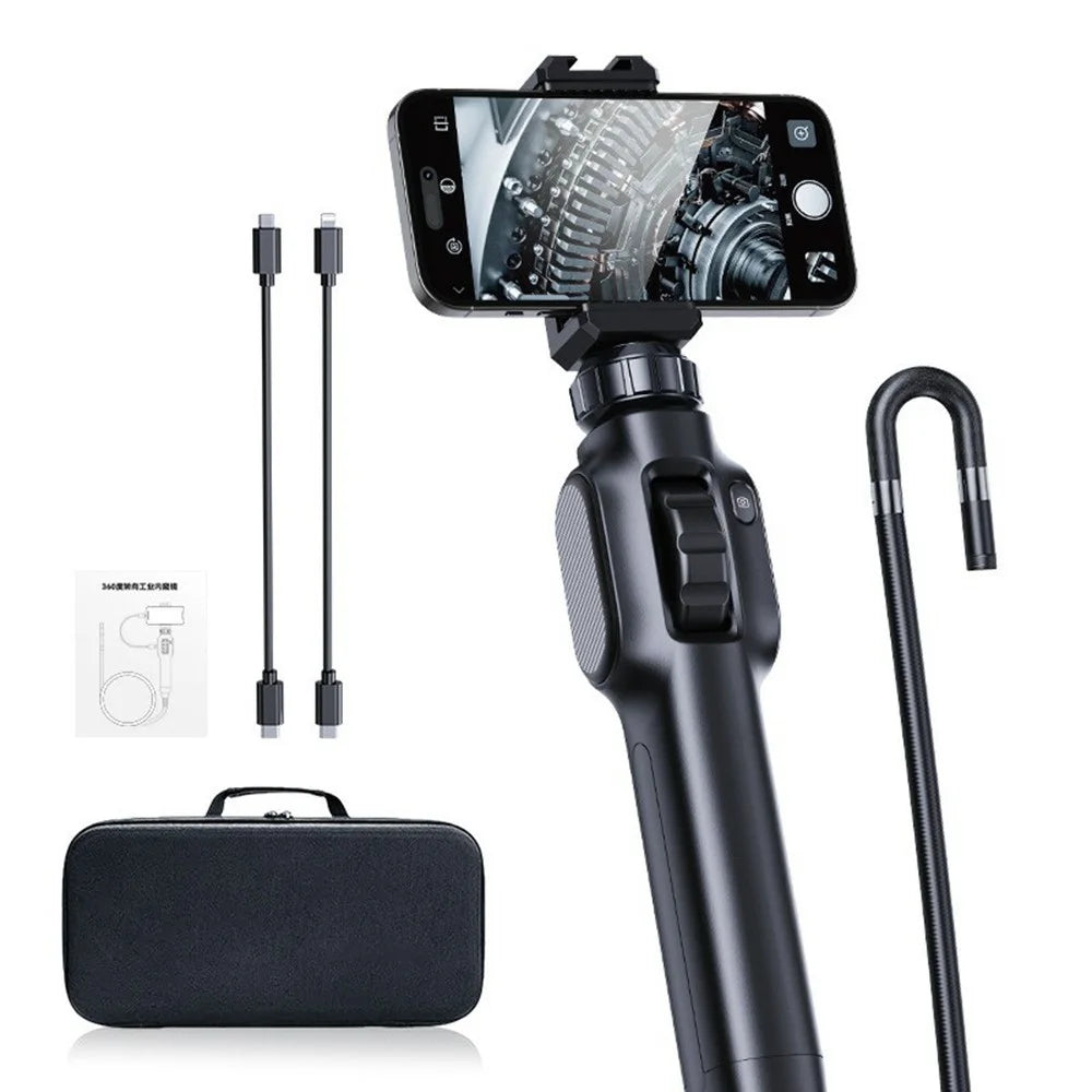 S43-OTG Industrial Endoscope with 1m Wire Cable 8.5mm Lens 360 Degree Rotating 2MP Borescope Camera for Pipeline Car Repair - Black - 1