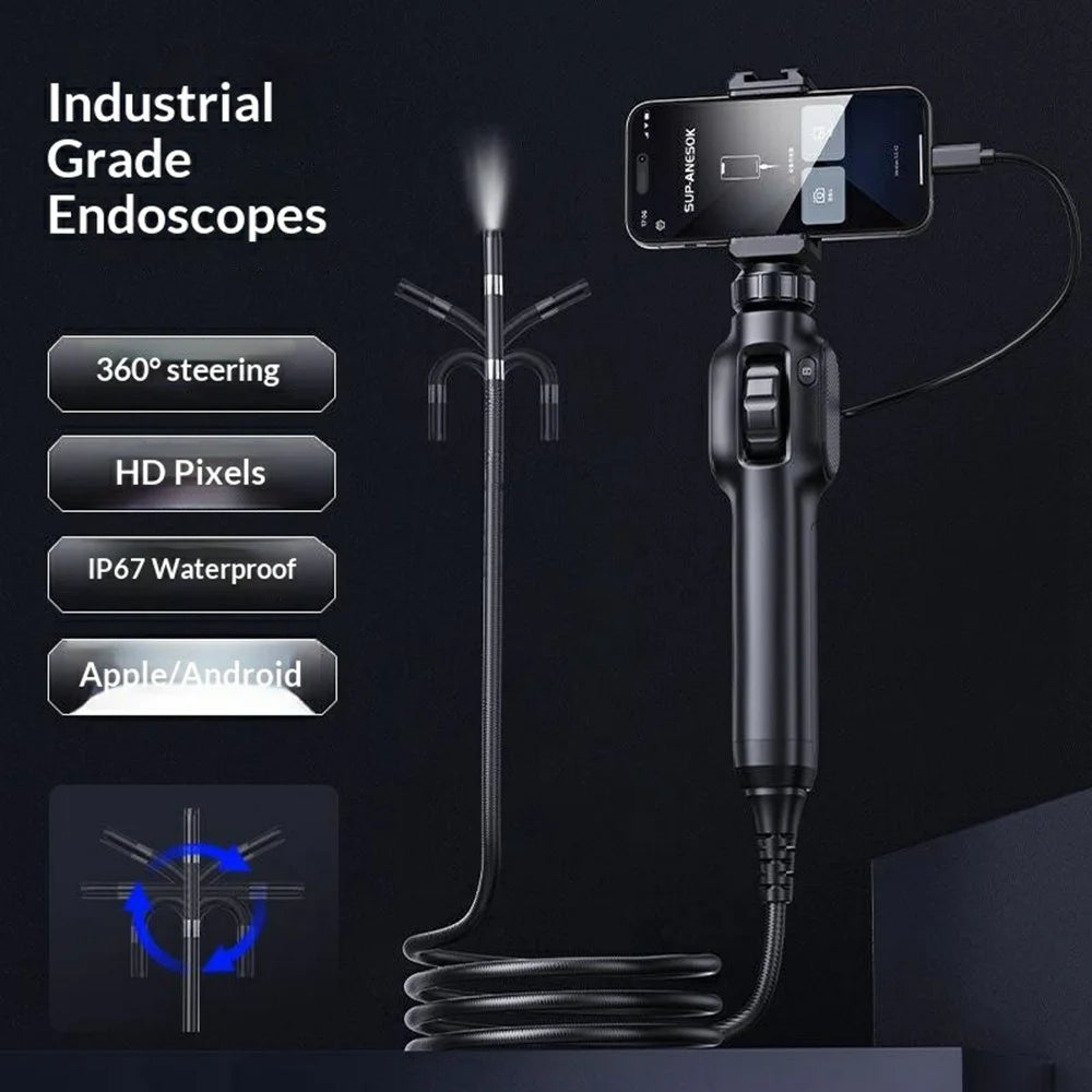 S43-OTG Industrial Endoscope with 1m Wire Cable 8.5mm Lens 360 Degree Rotating 2MP Borescope Camera for Pipeline Car Repair - Black - 2