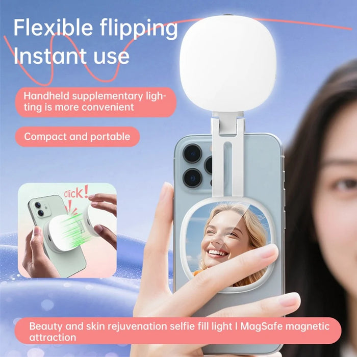 K04 Magnetic Selfie Ring Light with Mirror Foldable LED Fill Light Adjustable Brightness Phone Stand for Live Streaming - White - 2