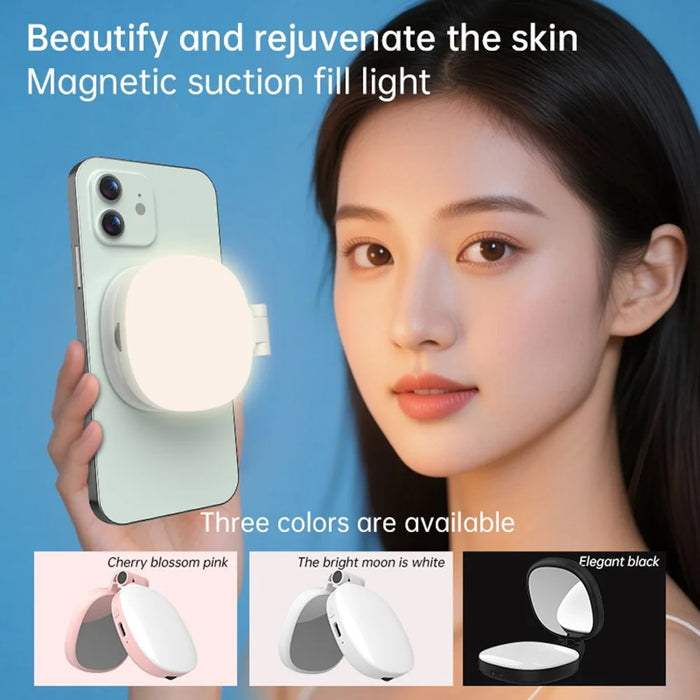 K04 Magnetic Selfie Ring Light with Mirror Foldable LED Fill Light Adjustable Brightness Phone Stand for Live Streaming - White - 3
