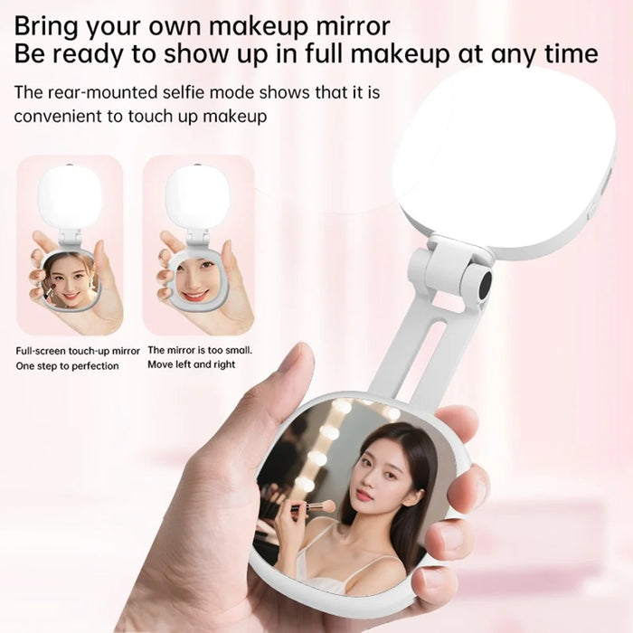 K04 Magnetic Selfie Ring Light with Mirror Foldable LED Fill Light Adjustable Brightness Phone Stand for Live Streaming - White - 6