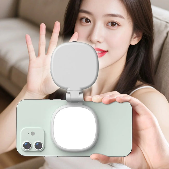 K04 Magnetic Selfie Ring Light with Mirror Foldable LED Fill Light Adjustable Brightness Phone Stand for Live Streaming - White - 7