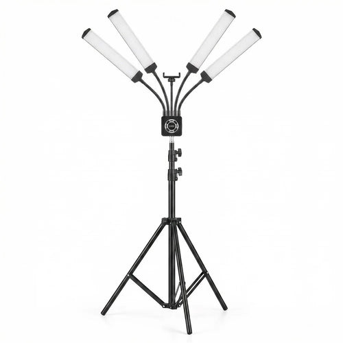 HD-150XJ 4-Arm Fill Light 3200K-5600K Adjustable Remote Control 65W LED Photography Light for Beauty Live Streaming - Black - 1