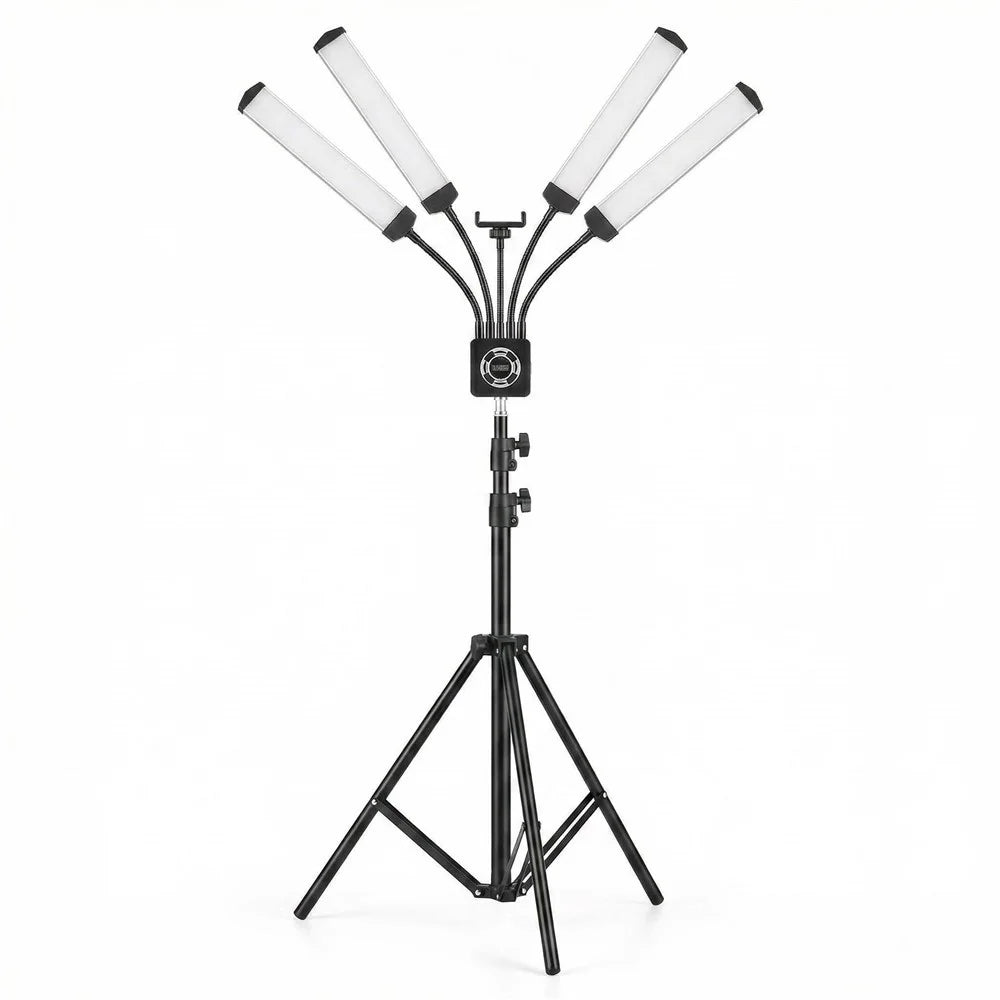 HD-150XJ 4-Arm Fill Light 3200K-5600K Adjustable Remote Control 65W LED Photography Light for Beauty Live Streaming - Black - 1