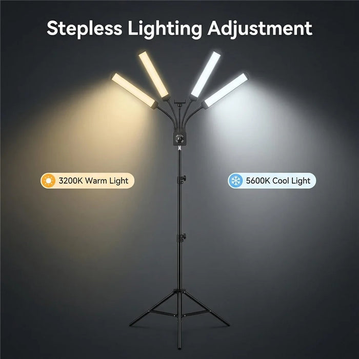 HD-150XJ 4-Arm Fill Light 3200K-5600K Adjustable Remote Control 65W LED Photography Light for Beauty Live Streaming - Black - 3