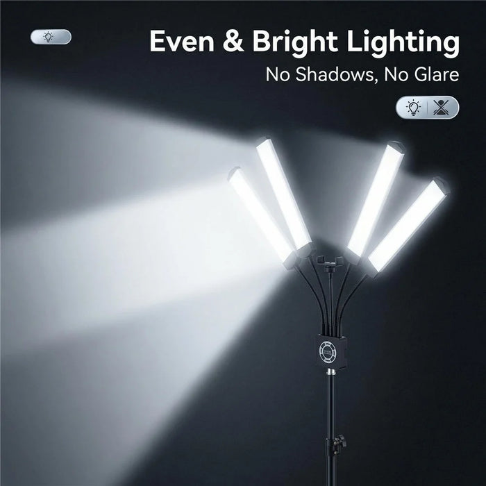 HD-150XJ 4-Arm Fill Light 3200K-5600K Adjustable Remote Control 65W LED Photography Light for Beauty Live Streaming - Black - 5