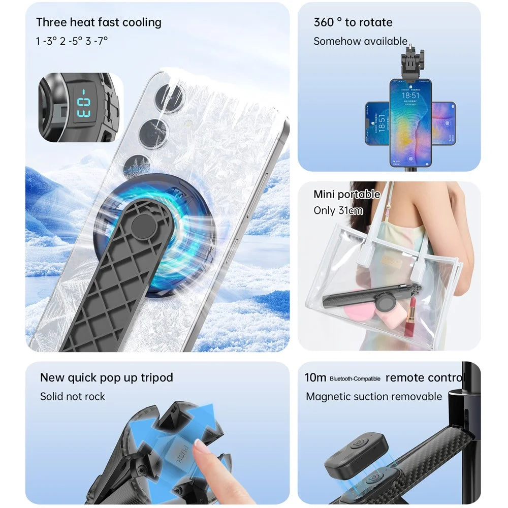 K07 Semiconductor Cooling Phone Stand Tripod Bluetooth-compatible Remote Control Selfie Stick for Live Streaming - 3
